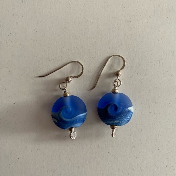 Pretty blue bead earrings NWOT - Picture 2 of 3